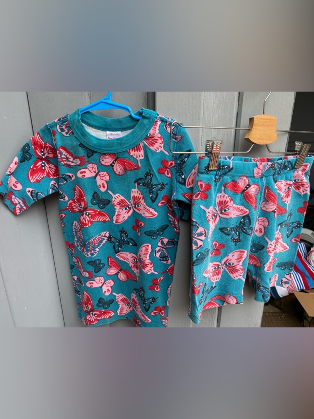 Hanna Andersson Size 8 Pajama Set | Blue Pink Butterfly Short Sleeve & Shorts